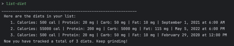 List returned by `list-diet`